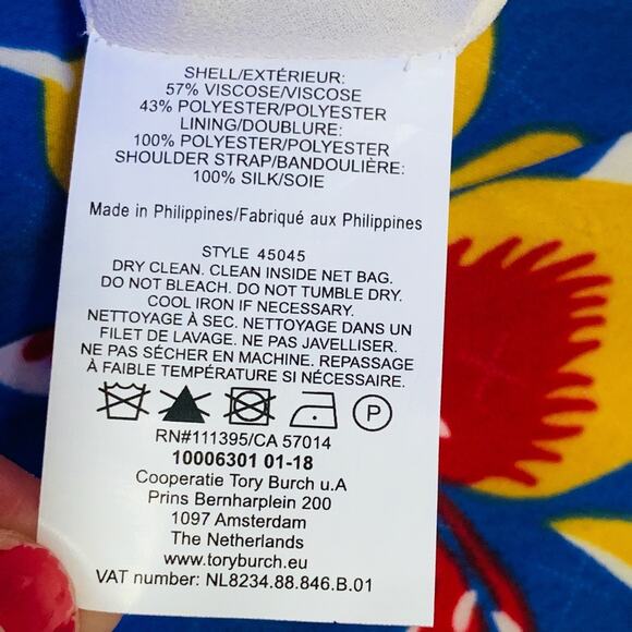 $898 TORY BURCH NWT RUNWAY Authentic Chiffon Iris Blue Cream Red Floral Dress 4 - Picture 12 of 15